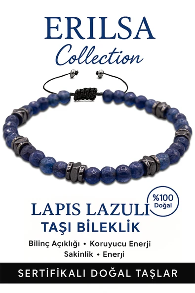 Sertifikalı İnce Model Fasetli AAA+ Terahertz ve Lapis Lazuli Bileklik – Bilgelik ürün görseli 1