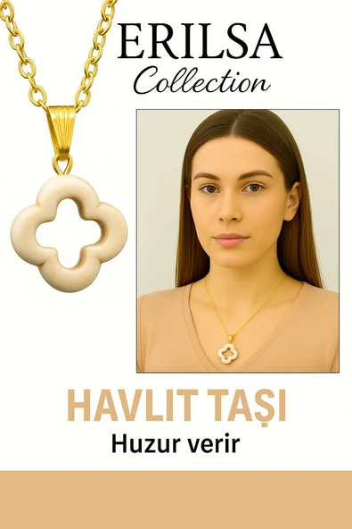 Sertifikalı Gold Yonca Model Havlit Taşı Kolye Stresi Azaltır ve Sakinlik Verir ürün görseli 1