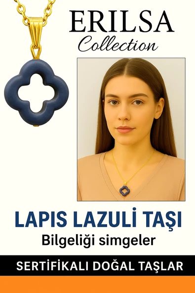 Sertifikalı Gold Yonca Model Lapis Lazuli Taşı Kolye Bilgelik Verir ürün görseli 1