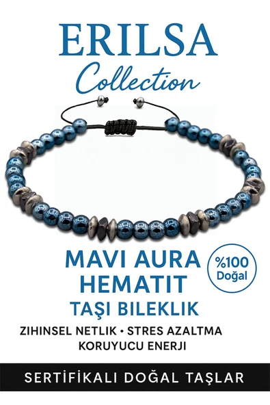 Sertifikalı AAA+ Terahertz ve Mavi Aura Hematit İnce Model Bileklik – Aura Koruma ürün görseli 1