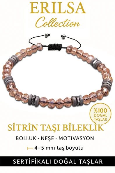 Sertifikalı Fasetli AAA+ Terahertz ve Sitrin Taşı Bileklik – İnce Model Refah ve Başarı ürün görseli 1