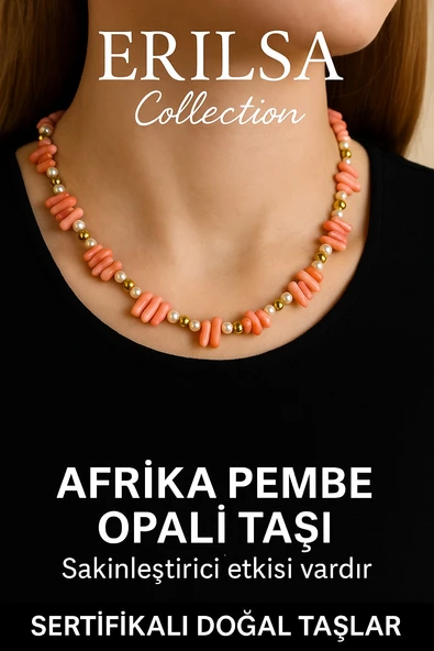 Sertifikalı Diş Model İnci ve Afrika Pembe Opal Taşı Kolye ürün görseli 1
