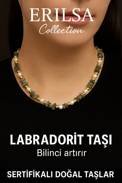 Sertifikalı Kırık Taşlı Model İnci - Labradorit Taşı Kolye ürün görseli 1