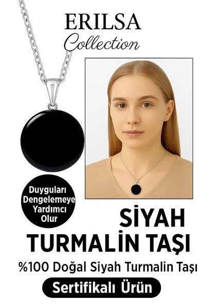Sertifikalı Para Model Siyah Turmalin Taşı Kolye – Koruma ve Topraklama ürün görseli 1