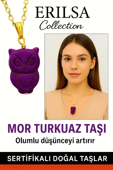 Sertifikalı Gold Baykuş Model Mor Turkuaz Taşı Kolye Ruhsal İletişimi Güçlendirir ürün görseli 1