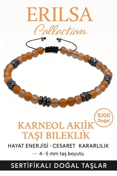 Sertifikalı Terahertz – Karneol (Karnelyan Akik) Taşı Bileklik (İnce Model) – Cesaret, Canlılık ve Yaratıcı Güç Taşı ürün görseli 1