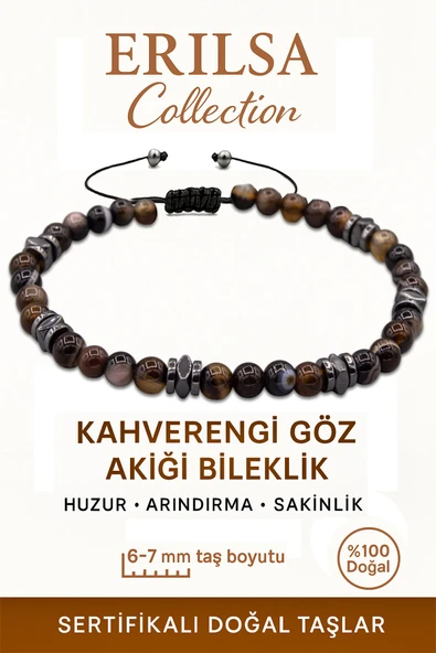Sertifikalı Terahertz – Kahverengi Göz Akiği Taşı Bileklik (İnce Model) – Odaklanma, Koruma ve İçgörü Taşı ürün görseli 1