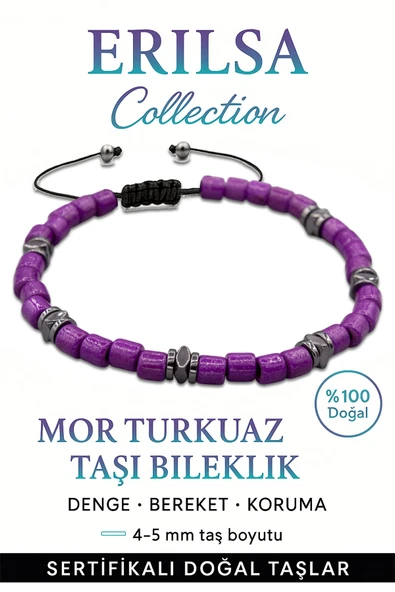 Sertifikalı Terahertz – Mor Turkuaz Taşı Bileklik (İnce Model) – Ruhsal Koruma, Enerji ve Sezgi Taşı ürün görseli 1