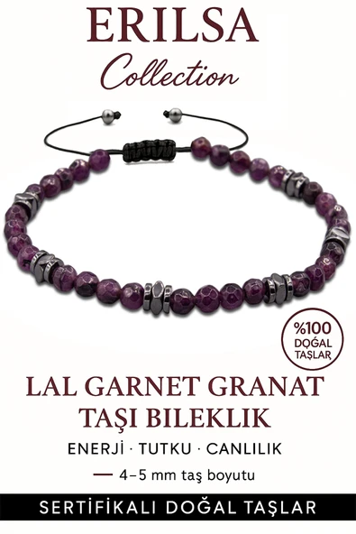 Sertifikalı Fasetli Terahertz – Lal (Garnet/Granat) Taşı Bileklik (İnce Model) – Tutku, Dayanıklılık ve Yaşam Gücü Taşı ürün görseli 1