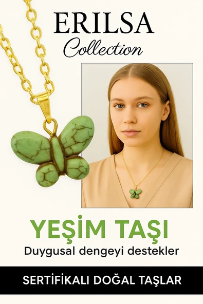 Sertifikalı Sarı Renkli Kelebek Model Yeşim Taşı Kolye – Şans, Dönüşüm ve Ruhsal Huzur Taşı ürün görseli 1