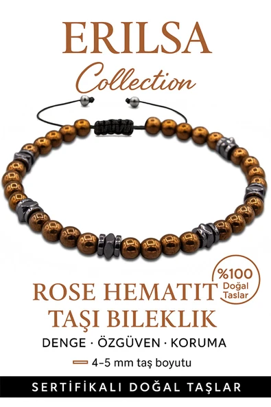 Sertifikalı Terahertz – Rose Hematit Taşı Bileklik (İnce Model) – Denge, Koruma ve Feminen Güç Taşı ürün görseli 1