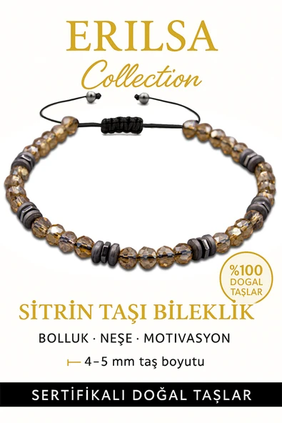 Sertifikalı Fasetli Terahertz – Sitrin Taşı Bileklik (İnce Model) – Bolluk, Özgüven ve Zihinsel Canlılık Taşı ürün görseli 1