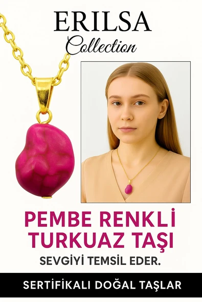 Sertifikalı Ham İşlenmemiş Pembe Turkuaz Taşı Kolye – Sevgi, Huzur ve Pozitif Enerji Taşı ürün görseli 1