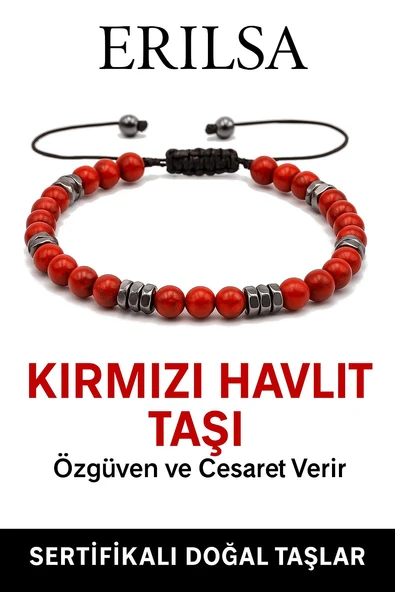 Sertifikalı Terahertz – Kırmızı Havlit Taşı Bileklik – Duygusal Denge, Enerji ve İç Huzur Taşı ürün görseli 1