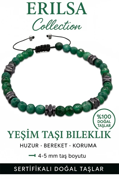 Sertifikalı Fasetli Terahertz – Koyu Yeşim Taşı Bileklik (İnce Model) – Bilgelik, Huzur ve Koruyucu Enerji Taşı ürün görseli 1