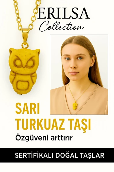Sertifikalı Sarı Renkli Baykuş Model Sarı Turkuaz Taşı Kolye – Bilgelik, Şans ve Ruhsal Koruma Taşı ürün görseli 1