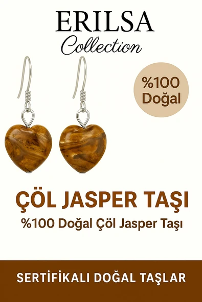 Sertifikalı Kalp Model Çöl Jasper Taşı Küpe – Güç, Denge ve Koruma Taşı ürün görseli 1