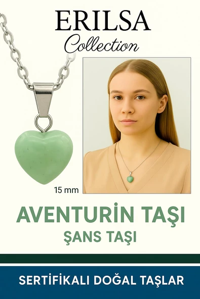 Sertifikalı Kalp Model Mini Aventurin Taşı Kolye – Şans, Huzur ve Bolluk Taşı ürün görseli 1