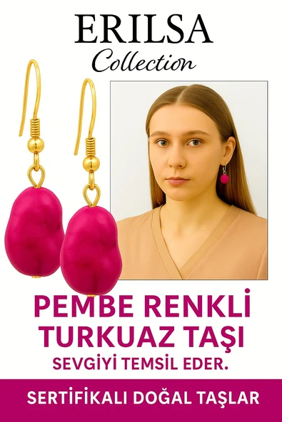 Sertifikalı Ham İşlenmemiş Pembe Turkuaz Taşı Küpe – Sevgi, Huzur ve Pozitif Enerji Taşı ürün görseli 1