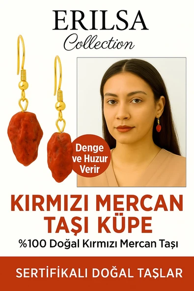Sertifikalı Altın Kaplama Ham Doğal Kırmızı Mercan Taşı Küpe – Tutku, Enerji ve Dişil Gücü Yükseltir ürün görseli 1