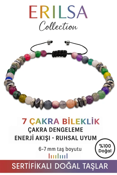 Sertifikalı Fasetli 7 Çakra Doğal Taş Bileklik (İnce Model) – Enerji Dengeleme, Uyum ve Spiritüel Arınma Taşı ürün görseli 1