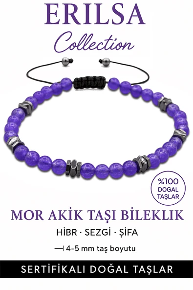 Sertifikalı Terahertz - Mor Akik Taşı Bileklik - İnce Model İç Huzur ve Konsantrasyon ürün görseli 1