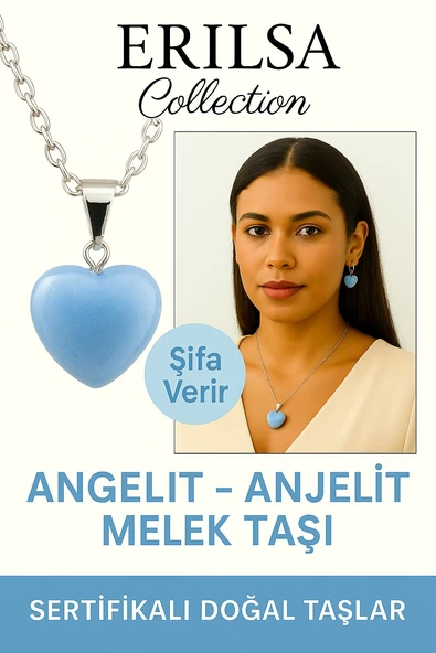 Sertifikalı Kalp Model Anjelit (Angelit) Melek Taşı Kolye – Huzur, Koruma ve Ruhsal Bağlantı Taşı ürün görseli 1