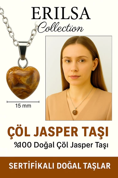 Sertifikalı Mini Kalp Model Çöl Jasper Taşı Kolye – Dayanıklılık, Denge ve Topraklanma Taşı ürün görseli 1