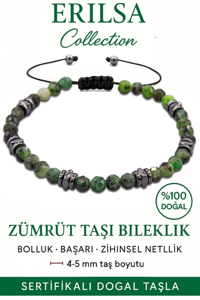 Sertifikalı Fasetli Terahertz – Zümrüt Taşı Bileklik (İnce Model) – Kalp Gücü, Bereket ve Şifa Taşı ürün görseli 1