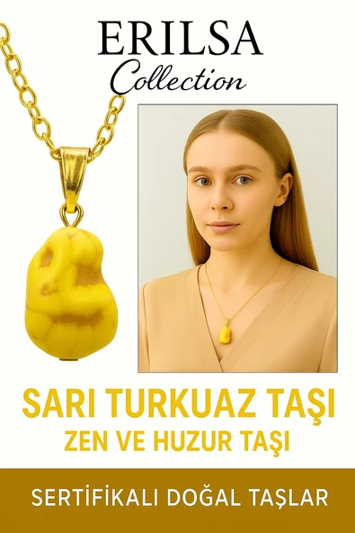 Sertifikalı Sarı Renkli Ham İşlenmemiş Sarı Turkuaz Taşı Kolye – Doğal Enerji, Şans ve Ruhsal Koruma ürün görseli 1
