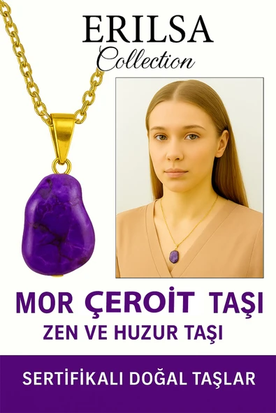 Sertifikalı Ham İşlenmemiş Mor Çeroit Taşı Kolye – Ruhsal Şifa, Denge ve Dönüşüm Taşı ürün görseli 1