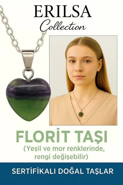 Sertifikalı Kalp Model Yeşil ve Mor Florit Kolye – Zihinsel Berraklık ve Enerji Dengeleyici Taş ürün görseli 1