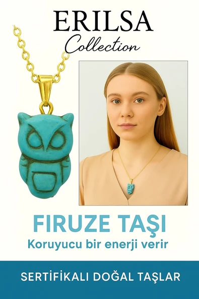 Sertifikalı Baykuş Model Firuze Taşı Kolye – Bilgelik, Koruma ve Ruhsal Şifa Taşı ürün görseli 1