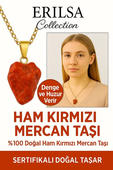 Sertifikalı Altın Kaplama Ham Doğal Kırmızı Mercan Kolye – Tutku, Enerji ve Dişil Gücü Yükseltir ürün görseli 1