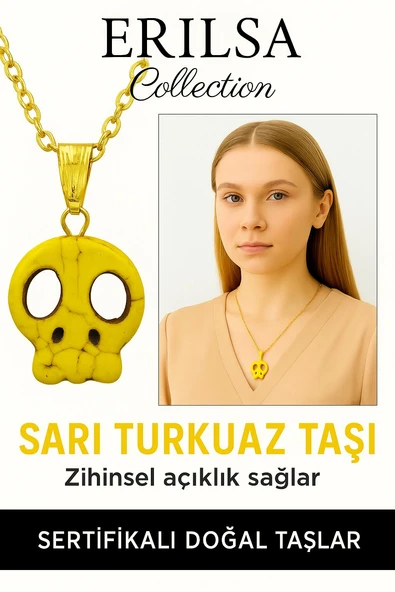 Sertifikalı Sarı Renkli İskelet Model Sarı Turkuaz Taşı Kolye – Enerji, Şans ve Dönüşüm Taşı ürün görseli 1