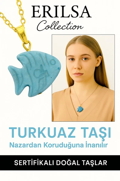 Sertifikalı Balık Model Firuze - Turkuaz Taşı Kolye – Şans, Koruma ve Ruhsal Huzur Taşı ürün görseli 1