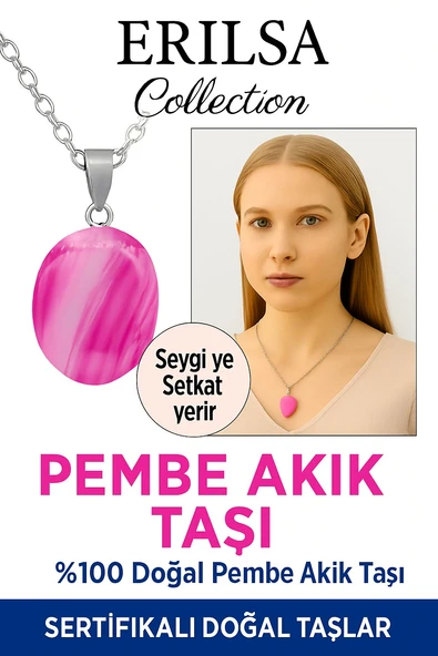 Sertifikalı Oval Pembe Akik Taşı Kolye – Sevgi, Sakinlik ve Ruhsal Denge Taşı ürün görseli 1