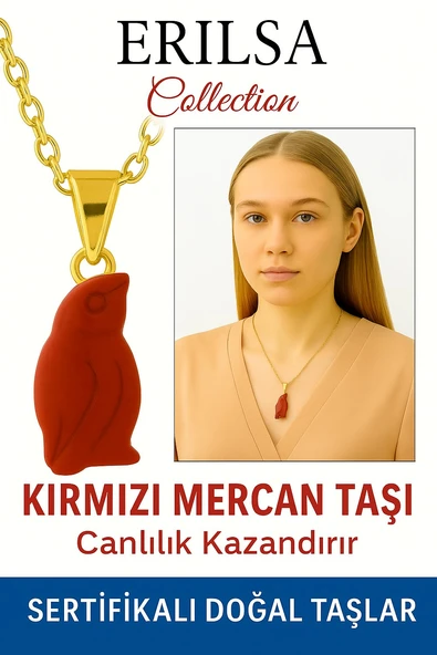 Sertifikalı Penguen Model Kırmızı Mercan Kolye – Sadakat, Enerji ve Cesaret Taşı ürün görseli 1