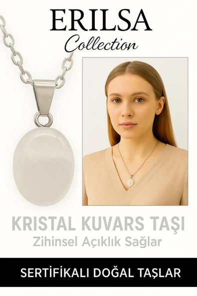 Sertifikalı Oval Kristal Kuvars Taşı Kolye – Arınma, Şifa ve Enerji Dengeleyici Taş ürün görseli 1