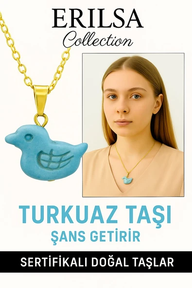 Sertifikalı Kuş Model Firuze - Turkuaz Taşı Kolye – Enerji, Güç ve Ruhsal Denge Taşı ürün görseli 1