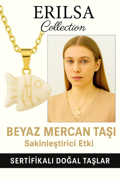 Sertifikalı Balık Model Beyaz Mercan Taşı Kolye – Saflığın ve Şansın Simgesi ürün görseli 1