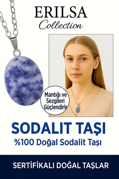 Sertifikalı Oval Sodalit Taşı Kolye – İfade Gücü, Zihinsel Berraklık ve İçsel Denge Taşı ürün görseli 1