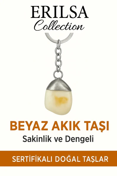 Sertifikalı Beyaz Akik Taşı Anahtarlık – Saflık, Huzur ve Enerji Dengeleyici Taş ürün görseli 1
