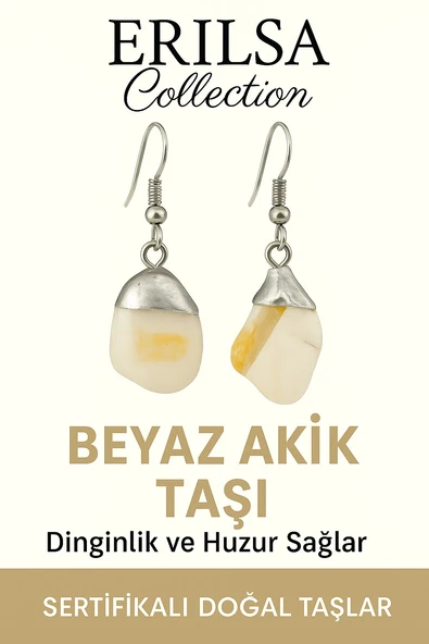 Sertifikalı Beyaz Akik Taşı Küpe – Saflık, Huzur ve Ruhsal Denge Taşı ürün görseli 1