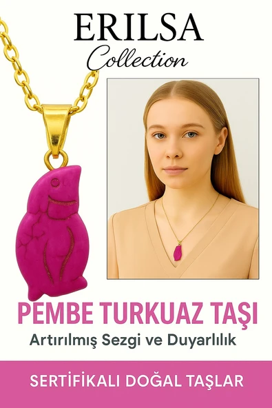 Sertifikalı Pembe Renkli Penguen Model Turkuaz Taşı Kolye – Şans, Pozitif Enerji ve Ruhsal Koruma ürün görseli 1