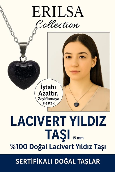 Sertifikalı Mini Kalp Model Lacivert Yıldız Taşı Kolye – Işıltı, Şans ve Ruhsal Koruma Taşı ürün görseli 1