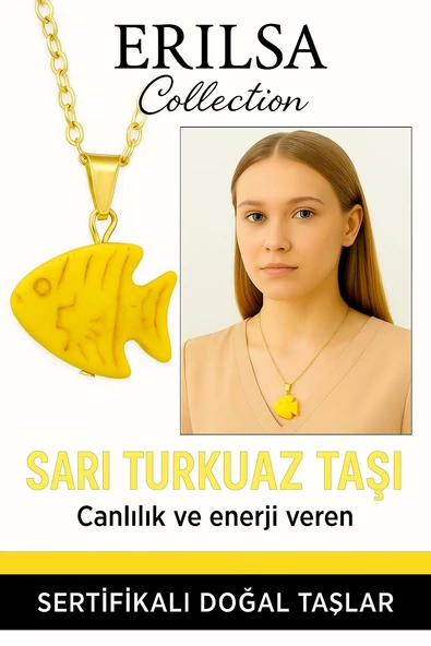 Sertifikalı Sarı Renkli Balık Model Sarı Turkuaz Taşı Kolye – Enerji, Şans ve Ruhsal Koruma Taşı ürün görseli 1