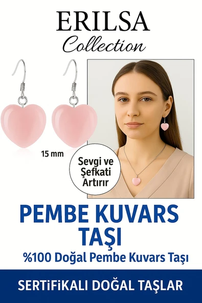 Sertifikalı Kalp Model Pembe Kuvars Küpe – Sevgi, Şefkat ve Duygusal Uyum Taşı ürün görseli 1