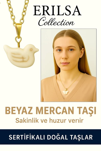 Sertifikalı Altın Renkli Kuş Model Beyaz Mercan Kolye – Huzur ve Özgürlüğün Simgesi ürün görseli 1