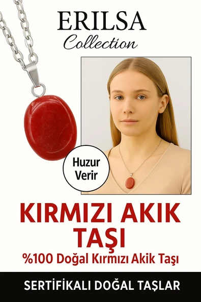 Sertifikalı Oval Bayrak Kırmızı Akik Taşı Kolye – Güç, Koruma ve Vatan Ruhu Taşı ürün görseli 1